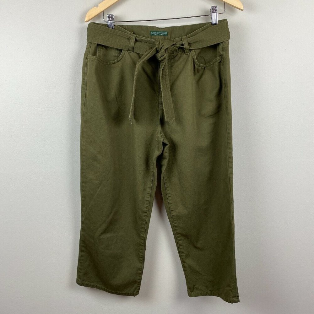 Ralph Lauren Jeans Co Capri Pants 10 Green Belted Pockets Pockets 100% Cotton